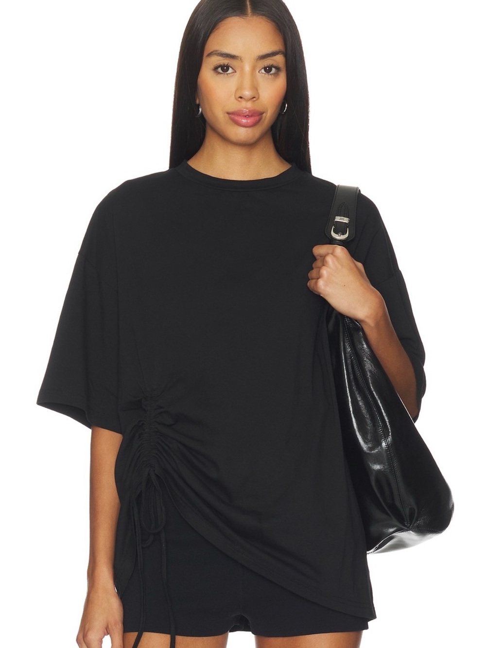 superdown Black Ruched-Side Oversized Tee